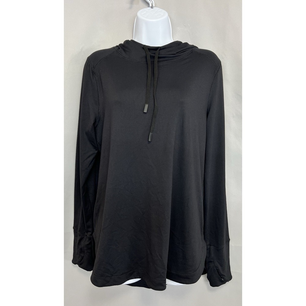 CRZ Yoga Sweatshirt Hood Top Black Womens Sz Large Gym Running Training